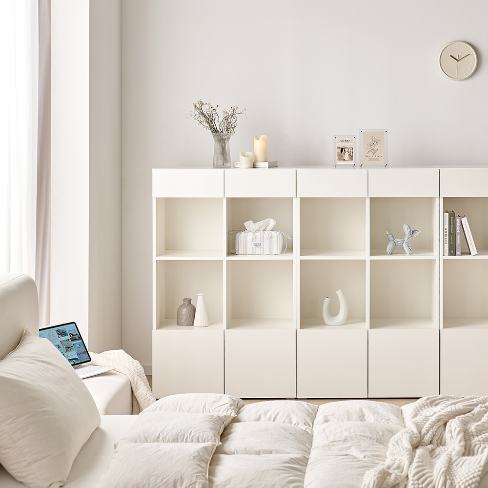 [기본형] 조아 수납장 모듈 다용도 거실 베란다 (더 높은 연장/2단 오픈형 800), 4단, 화이트