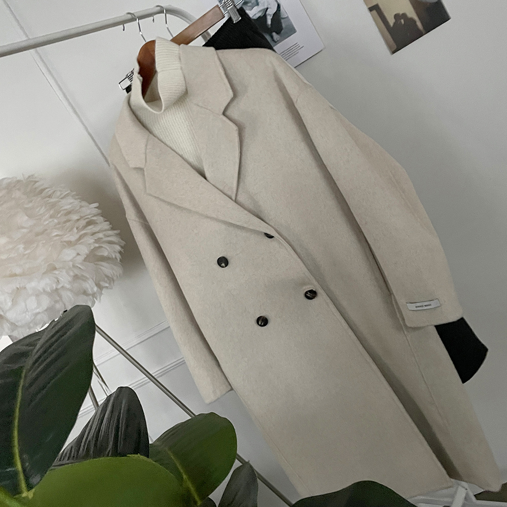 [클래식템] 핸드메이드 더블버튼 울100 롱 코트 심플한 캐시미어coat 페미닌 겨울아우터 드뮤어룩 상세 이미지 10