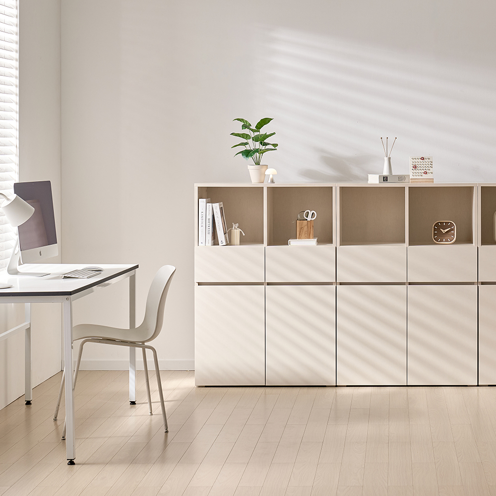 [기본형] 조아 수납장 모듈 다용도 거실 베란다 (더 높은/1단 오픈 서랍형 800), 4단, 크림화이트