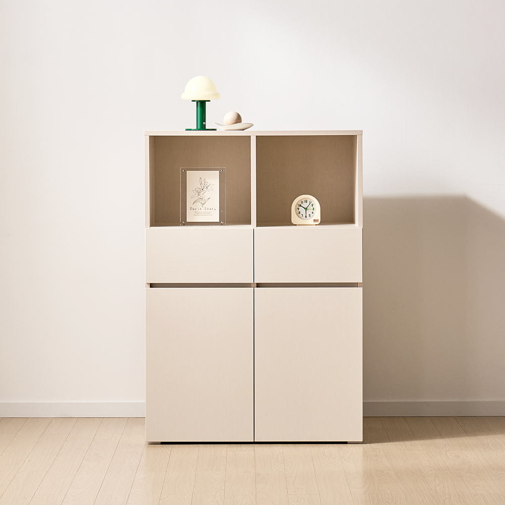 [기본형] 조아 수납장 모듈 다용도 거실 베란다 (더 높은/1단 오픈 서랍형 800), 4단, 크림화이트