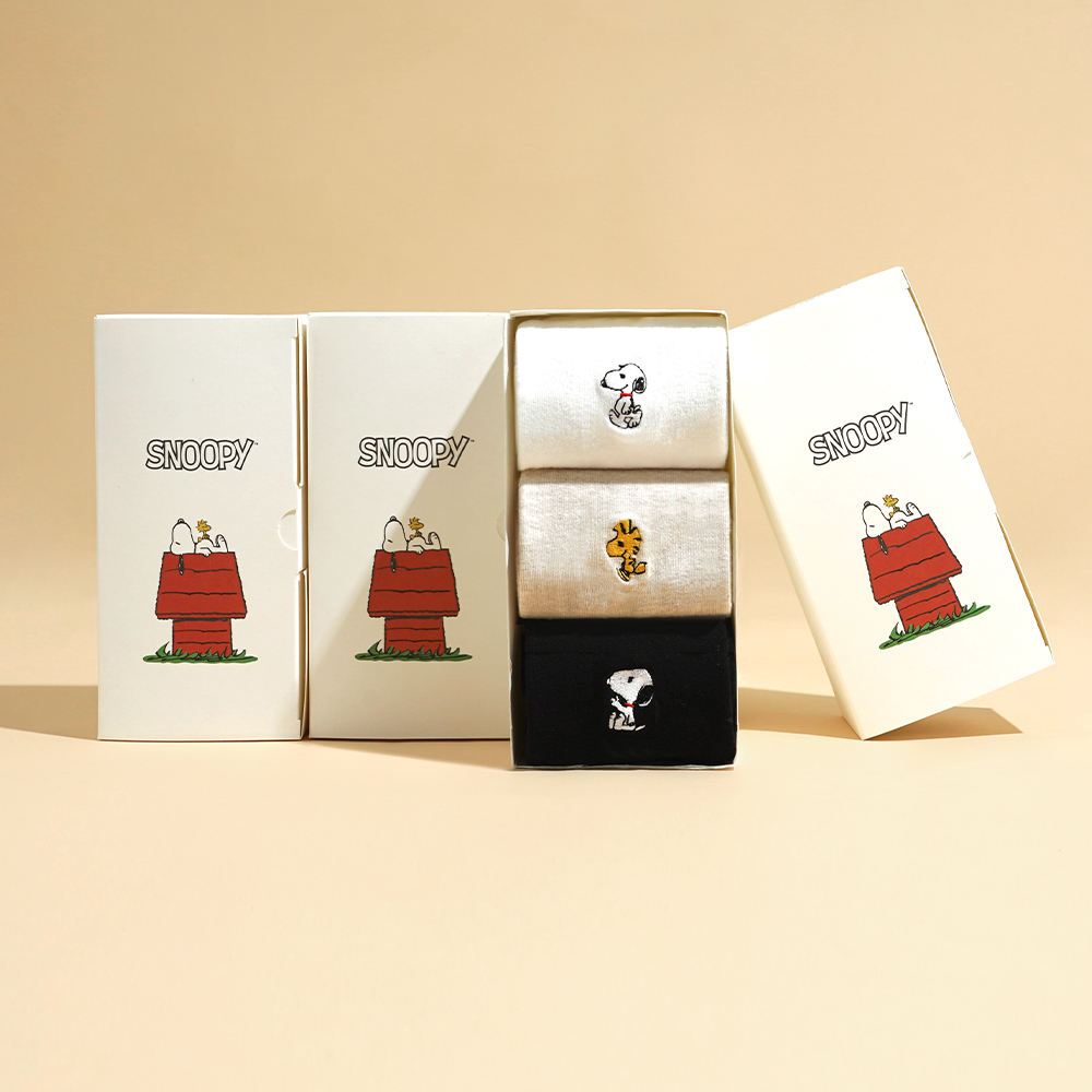 삭피엔스 피너츠 스누피 캐릭터 프리미엄 자수 양말 3켤레 선물세트(22-26cm) 우드스탁 N배송