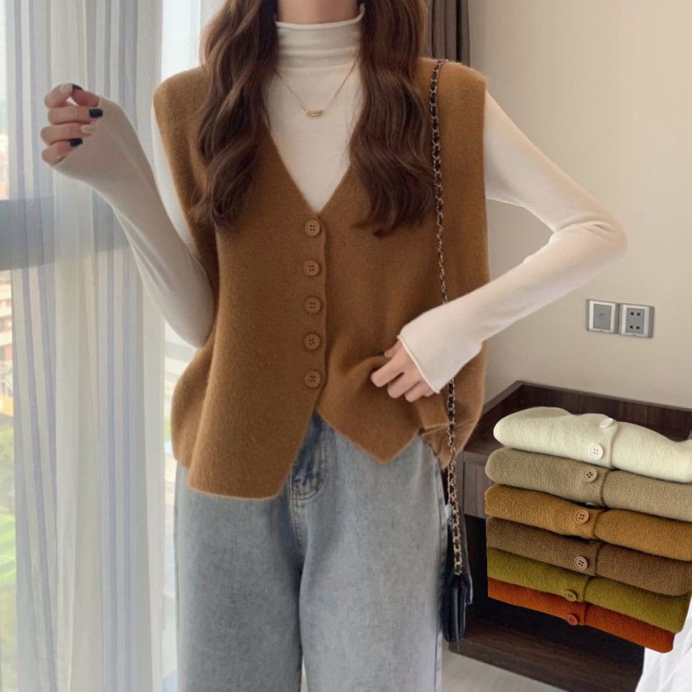 심플 V넥 단추 니트조끼 6color 여성 레이어드 베스트 가을 겨울 봄