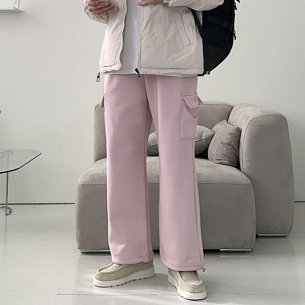 남자기모바지 남성 밴딩 겨울 커플 기모 카고 와이드 팬츠 - 상품 이미지