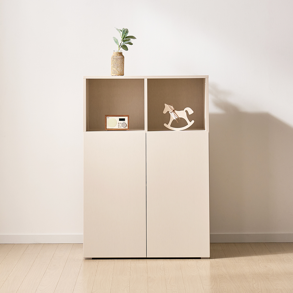 [기본형] 조아 수납장 모듈 다용도 거실 베란다 (더 높은/1단 오픈형 800), 3단, 크림화이트