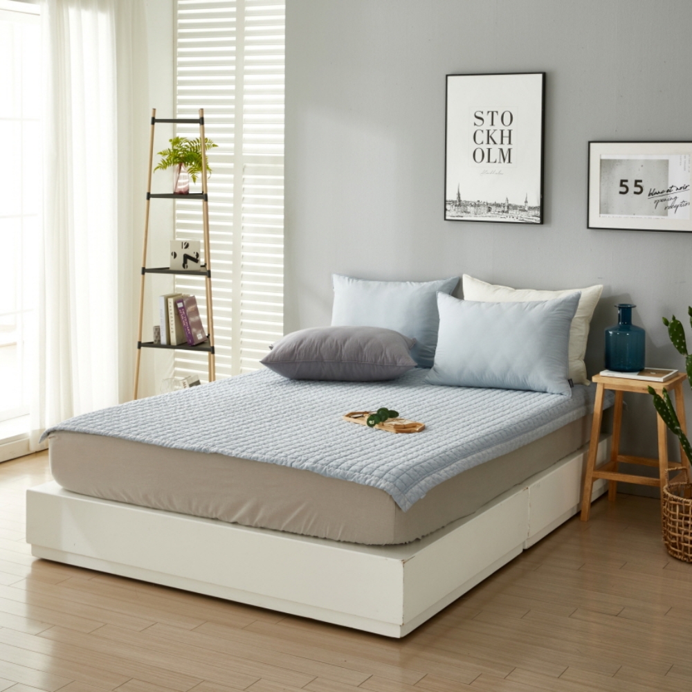 80수 순면 사계절 라지킹 매트리스 침대 양면 패드 고정밴드