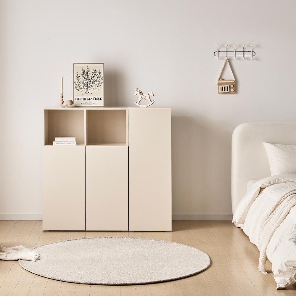 [기본형] 조아 수납장 모듈 다용도 거실 베란다 (더 높은/1단 오픈형 800), 3단, 크림화이트