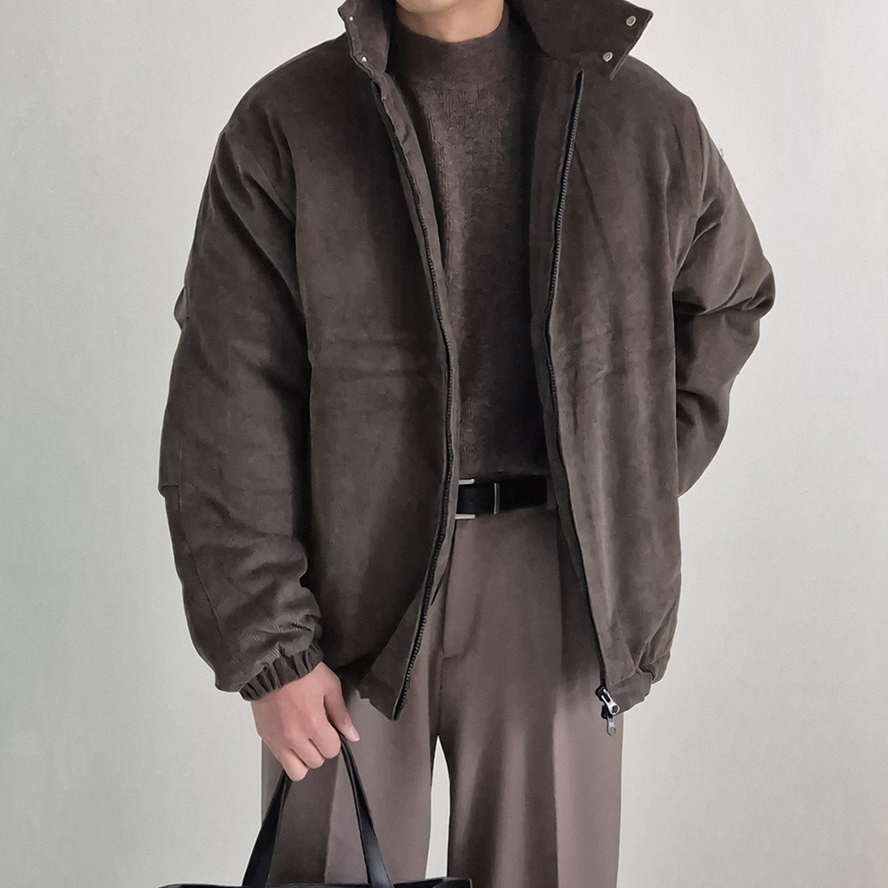 남자 숏패딩 오버핏 투 웨이 웰론 점퍼 골덴 코듀로이 남자 패딩