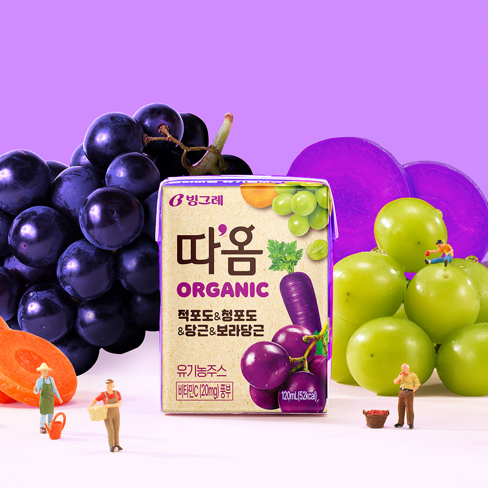 빙그레 따옴 유기농 주스 적포도 청포도 당근 보라당근 120ml 24팩