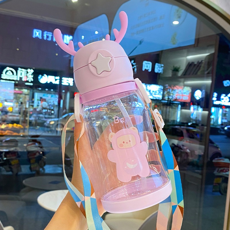빨대 머그컵 동물 유치원용 대용량 플라스틱 사슴 텀블러 I 600ml - 상세 이미지 5