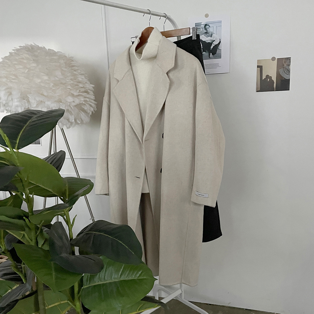 [클래식템] 핸드메이드 더블버튼 울100 롱 코트 심플한 캐시미어coat 페미닌 겨울아우터 드뮤어룩 상세 이미지 9