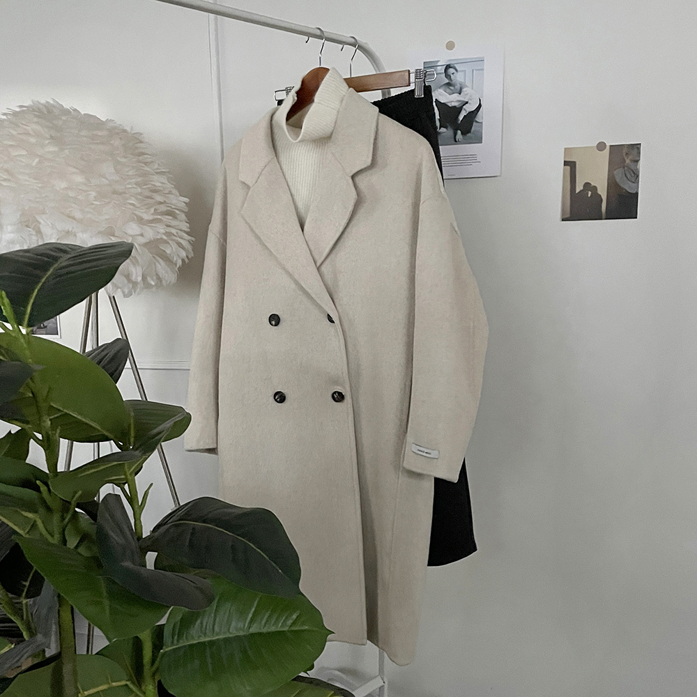 [클래식템] 핸드메이드 더블버튼 울100 롱 코트 심플한 캐시미어coat 페미닌 겨울아우터 드뮤어룩 상세 이미지 11
