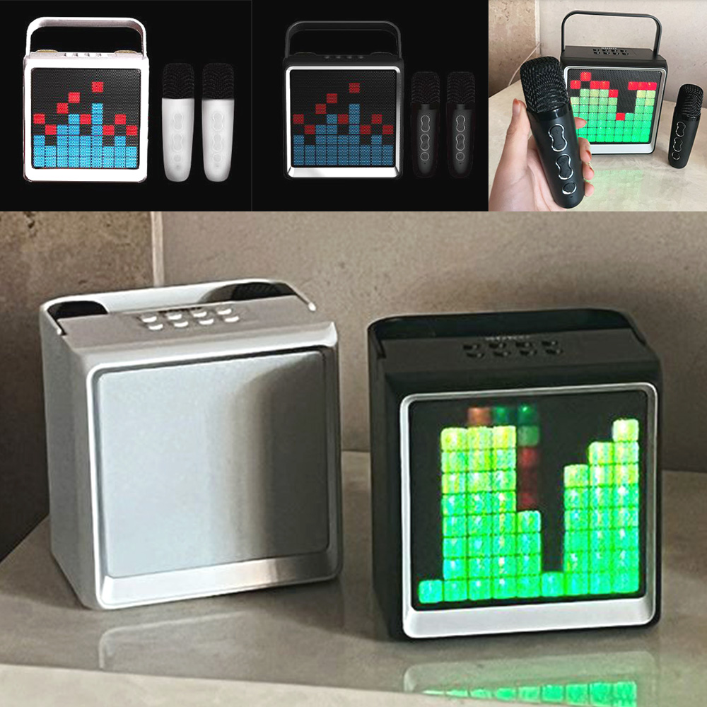 블루투스 노래방 기기 휴대용 led 듀얼 마이크 미러블