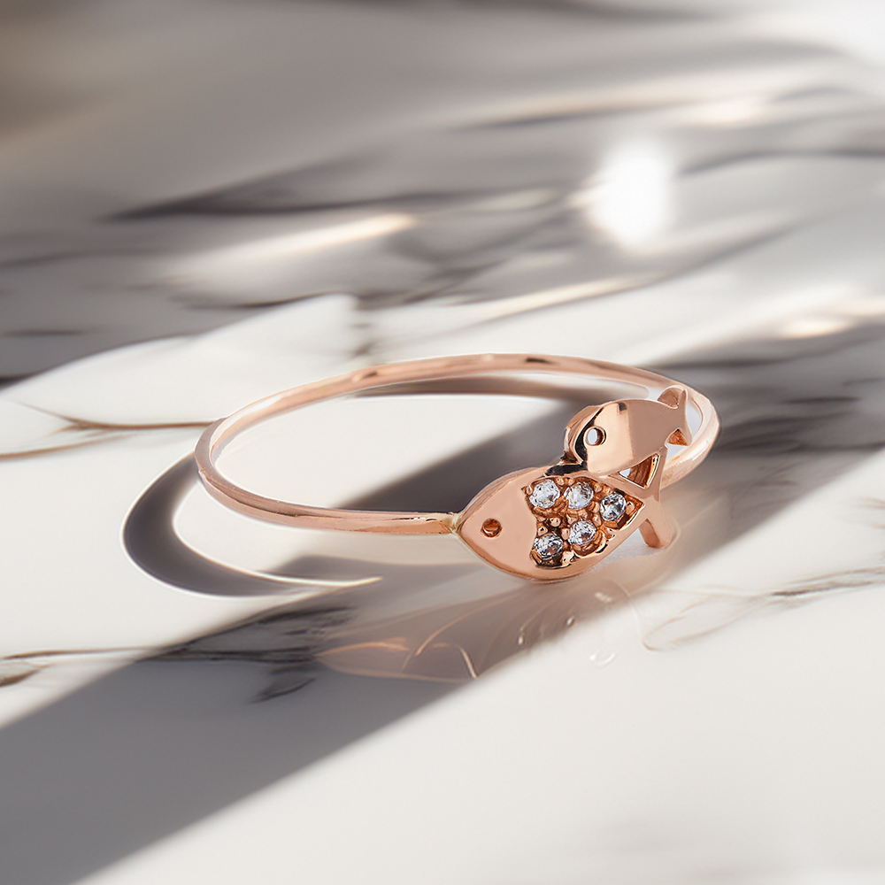 14K 다비 트윈 물고기 미스 링 금 실 반지