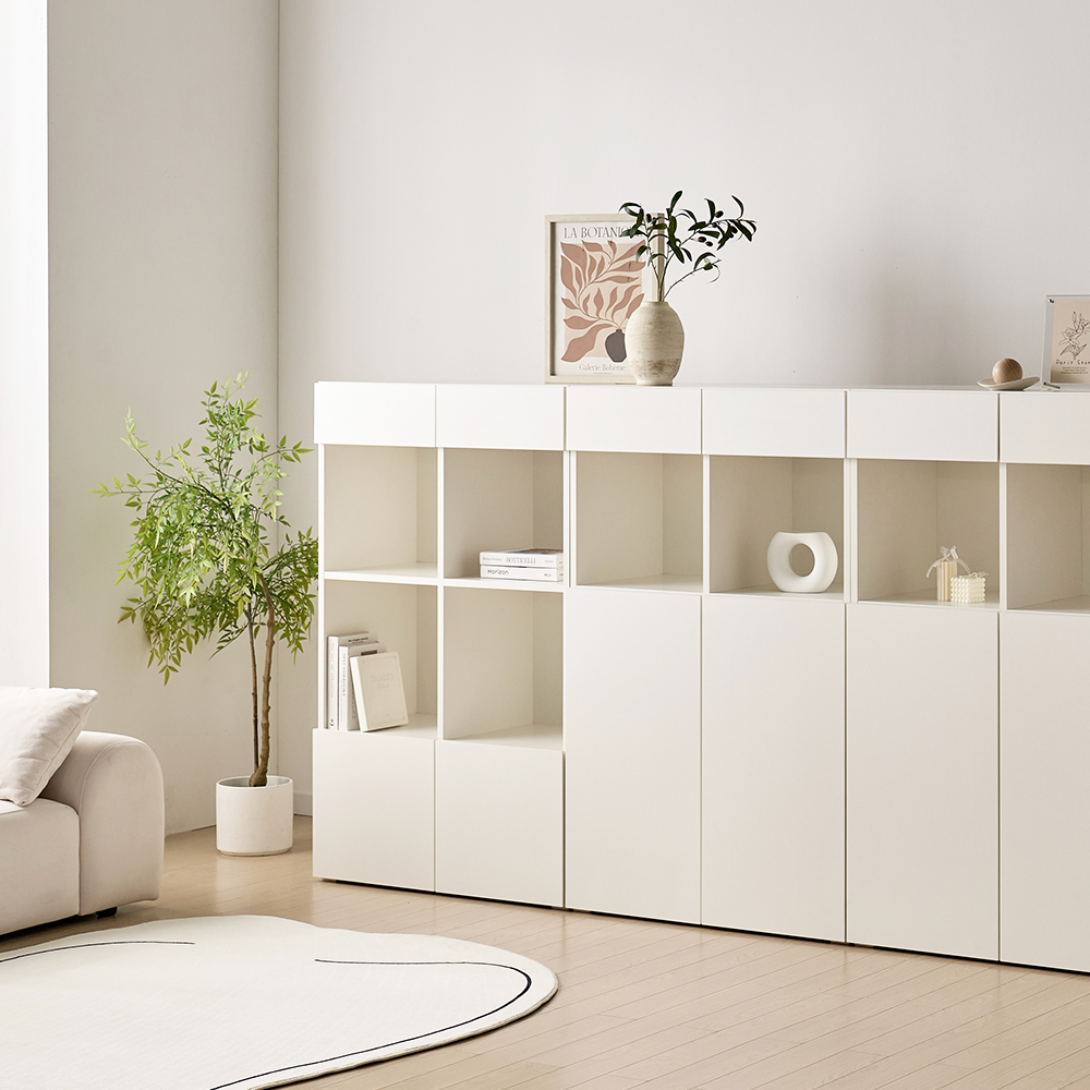 [기본형] 조아 수납장 모듈 다용도 거실 베란다 (더 높은 연장/1단 오픈형 800), 4단, 화이트