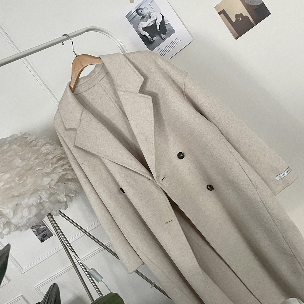 [클래식템] 핸드메이드 더블버튼 울100 롱 코트 심플한 캐시미어coat 페미닌 겨울아우터 드뮤어룩 상세 이미지 4