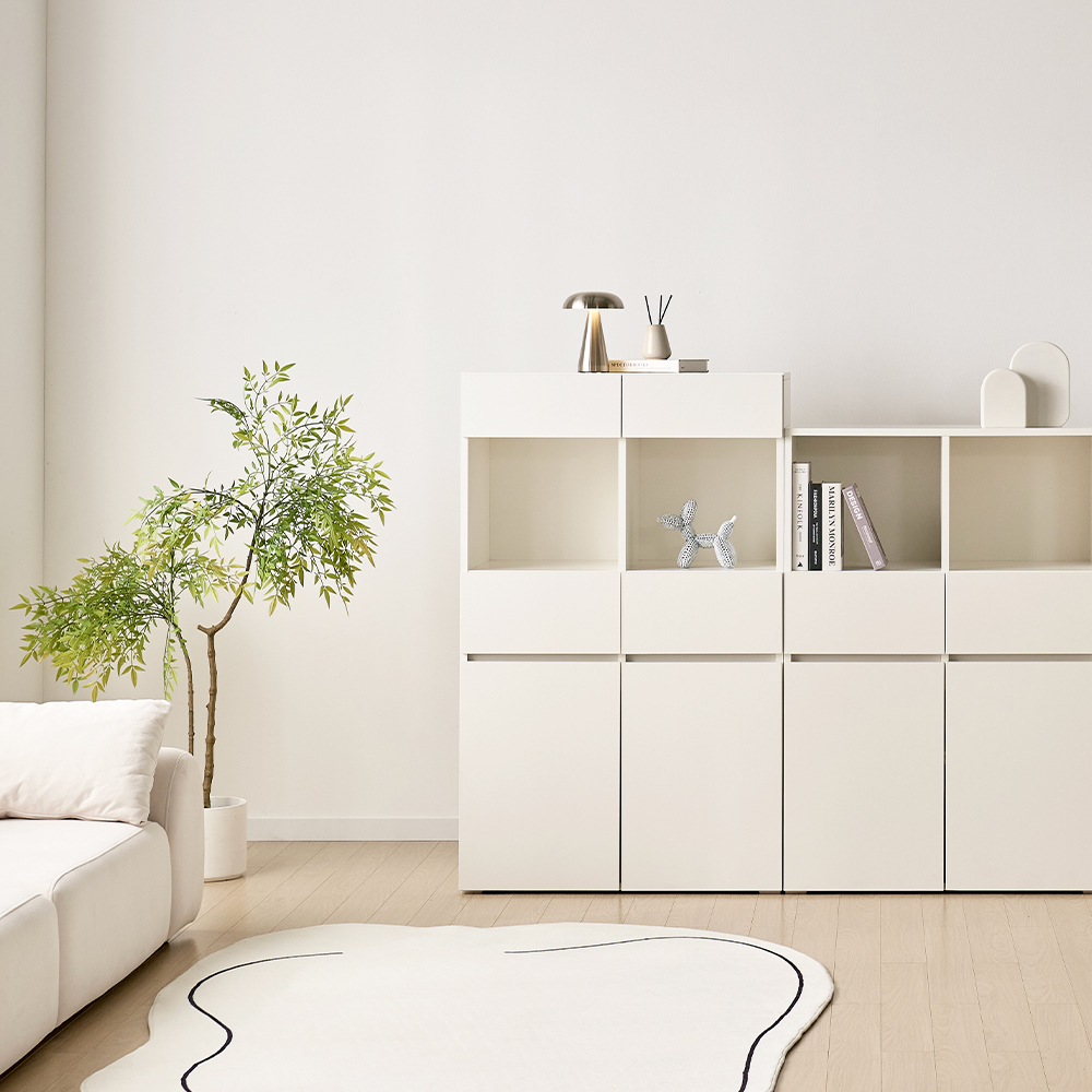 [기본형] 조아 수납장 모듈 다용도 거실 베란다 (더높은연장/1단 오픈 서랍형800), 5단, 화이트