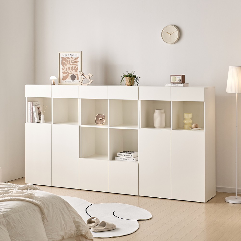 [기본형] 조아 수납장 모듈 다용도 거실 베란다 (더 높은 연장/2단 오픈형 800), 4단, 화이트