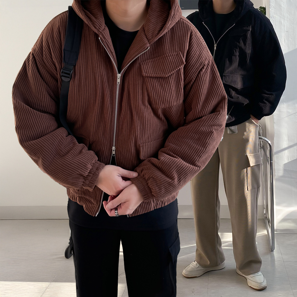 1+1 웰론 커플숏패딩 남자코듀로이패딩 - 상세 이미지 2