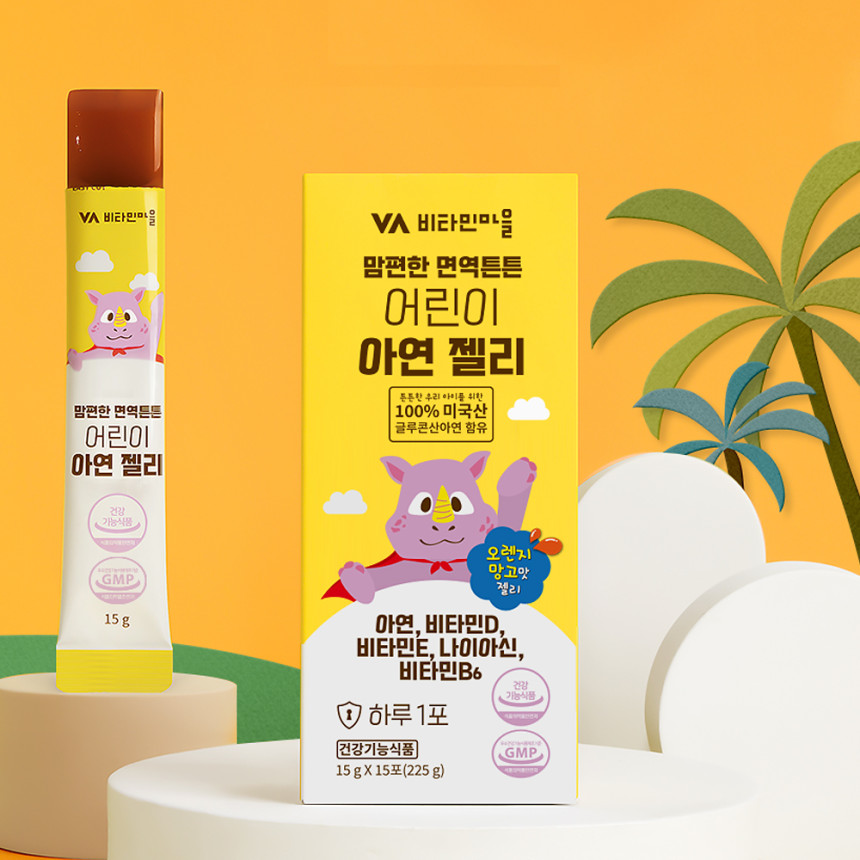[3개월분] 비타민마을 맘편한 면역튼튼 5중복합기능성 어린이 아연젤리 15포, 6개