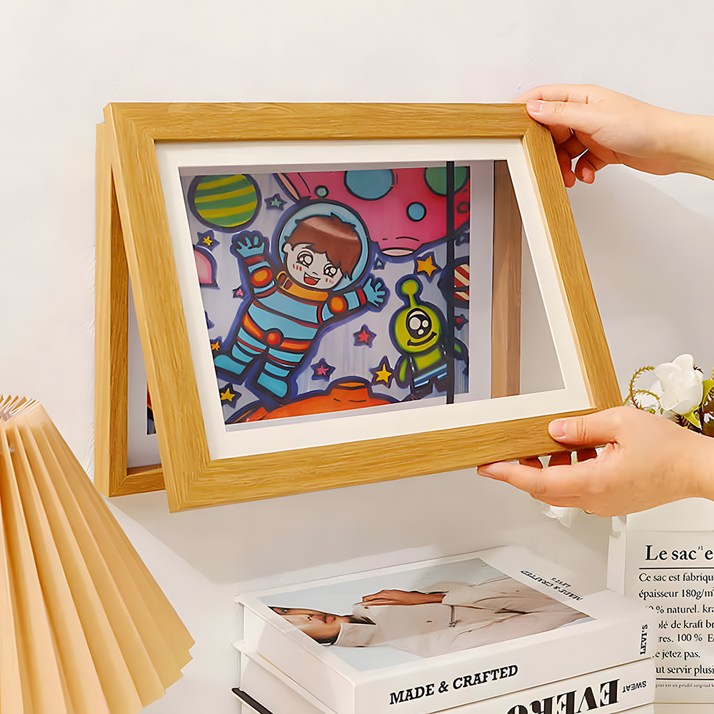 원목액자 벽걸이형 아크릴 커버 어린이 아트워크 보관 액자 250x340mm, 내추럴 - 상품 이미지
