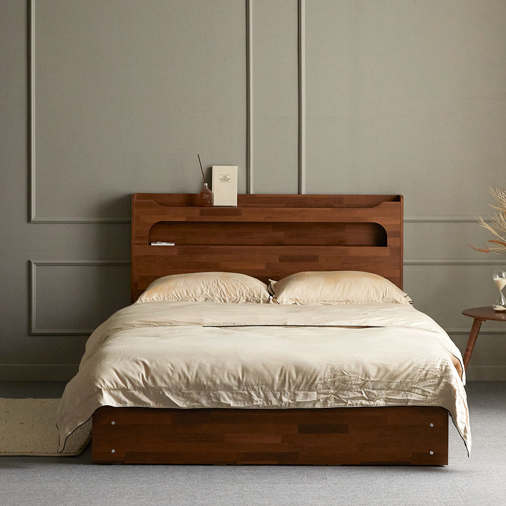 장인가구 메이비 LED 직선헤드 수납 침대프레임 SS +포켓매트 (높이230)