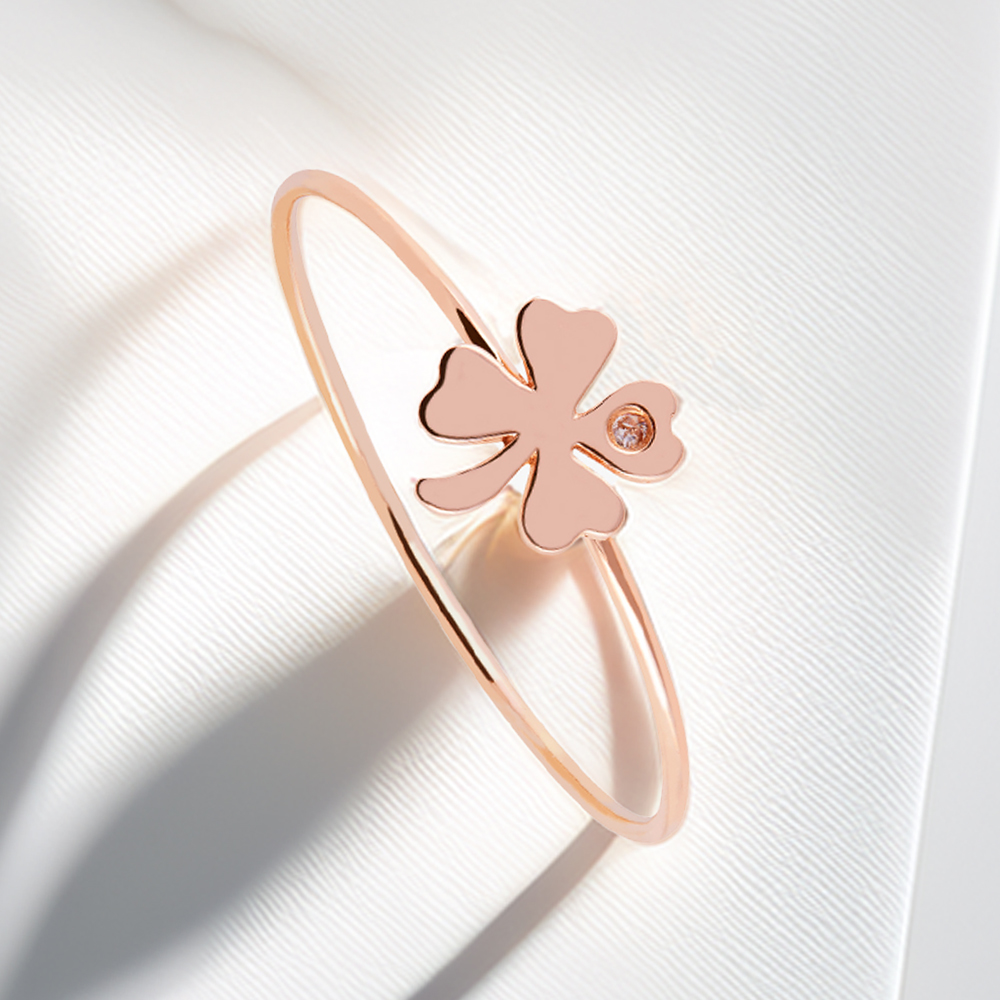 14K 럭키 네잎 클로버 미스 링 금 실 반지