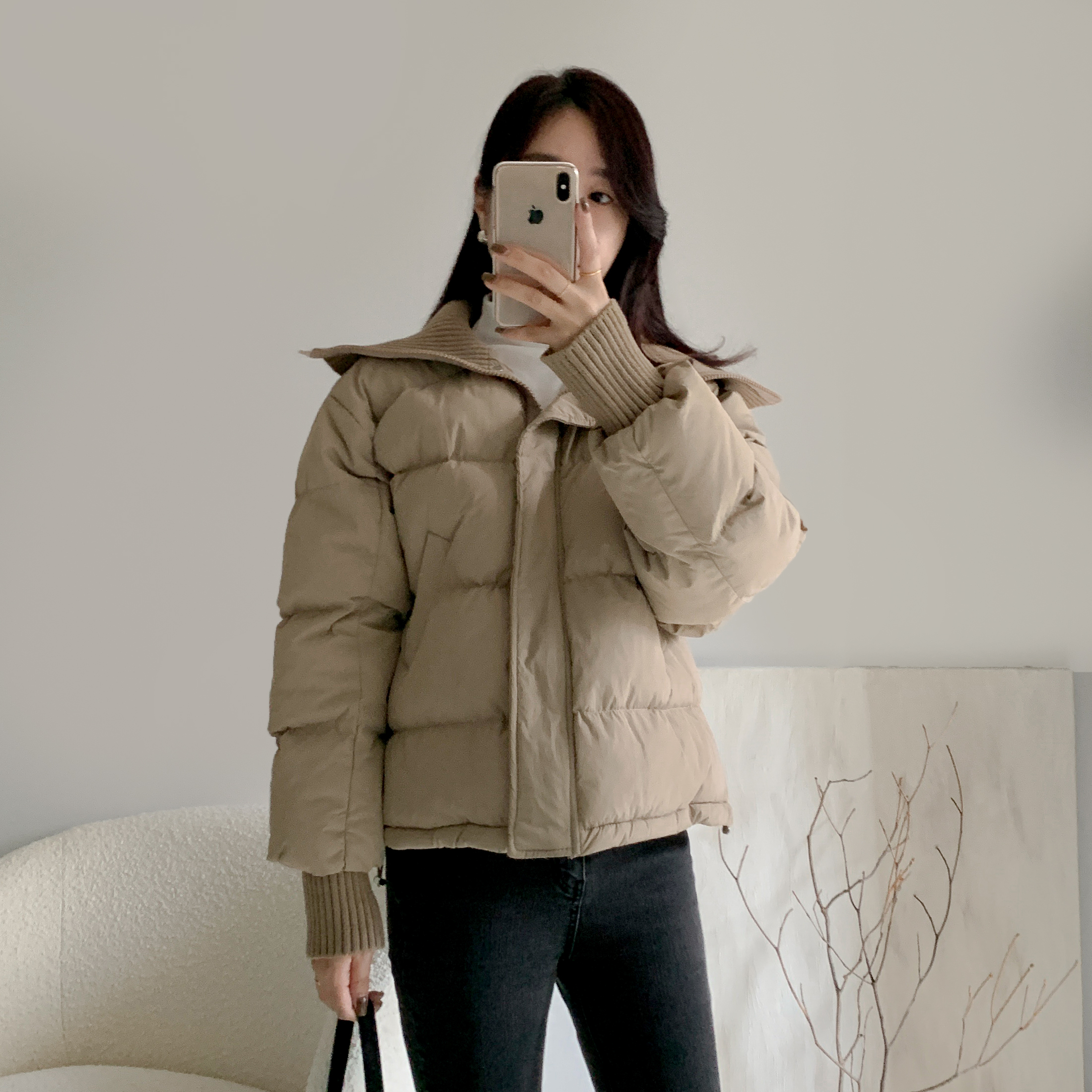 니트카라패딩 하이넥패딩 여성하프패딩 이미지 6