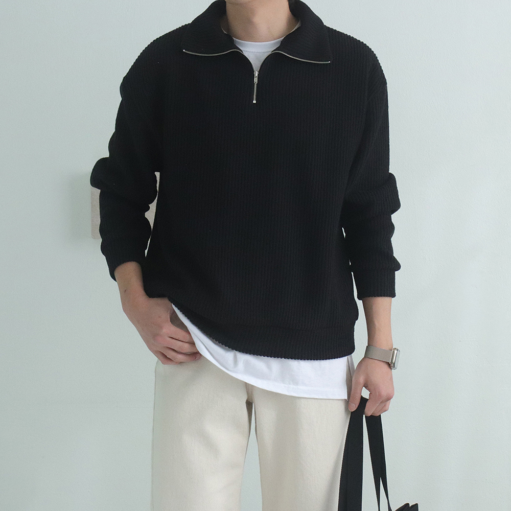 남자 니트 오버핏 골집 반집업 기모 니트 남자스웨터