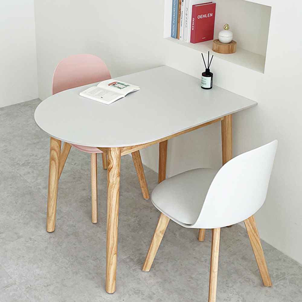 스콘 반타원 세라믹테이블 포세린 원목 카페 식탁 테이블 2인 1000mm, 화이트