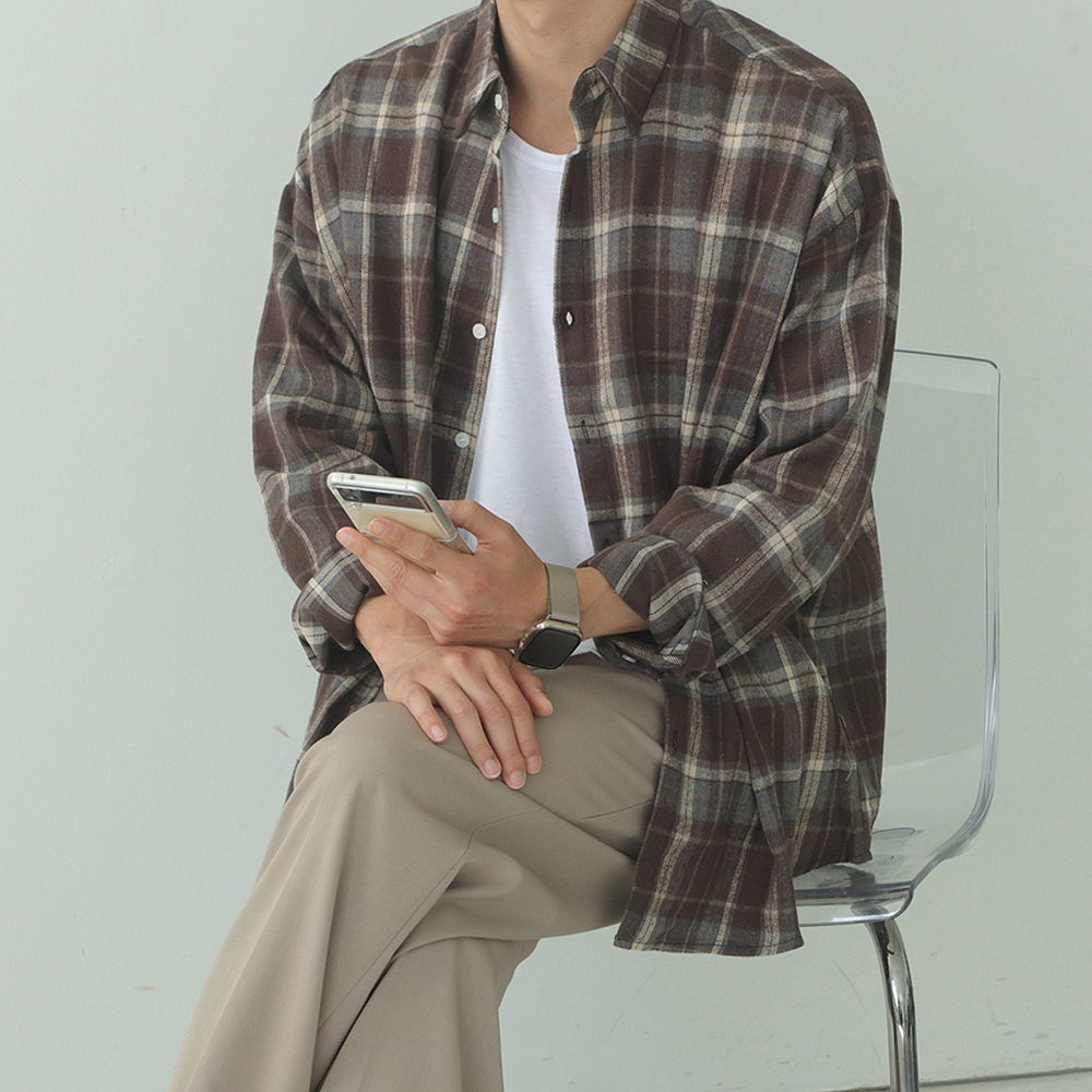 남자 셔츠 오버핏 타탄체크 커플 남방 남자체크셔츠