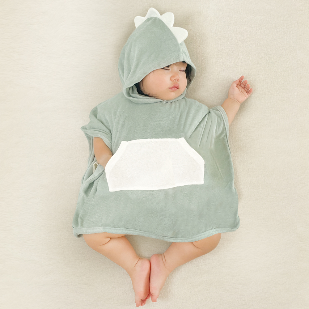 이키 순한 유아 아기 목욕 샤워 가운 포켓 밤부 타올 곰