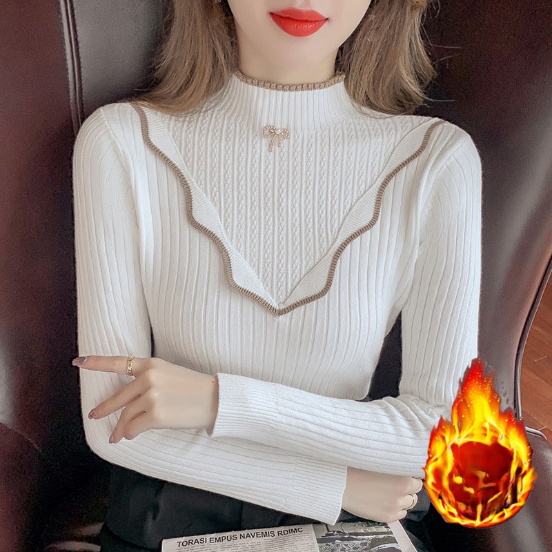여자여자몰 안감융기모 골지니트티 배색라인 반목니트 겨울이너 오피스룩 이미지 7