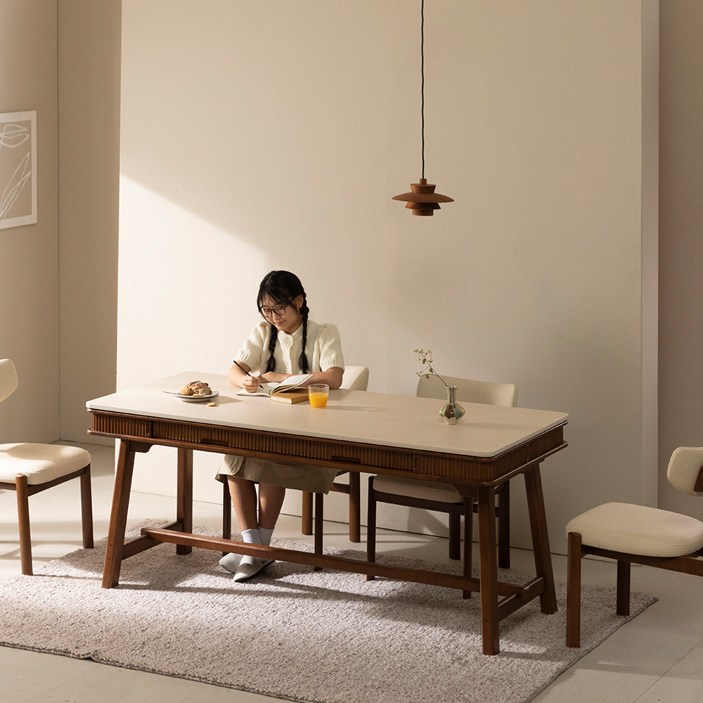 [4인 타원 식탁] 미코하임 비너스 18T 양면 포세린 세라믹 식탁 서랍형 수납 원목 테이블 1500mm, 타원(월넛)