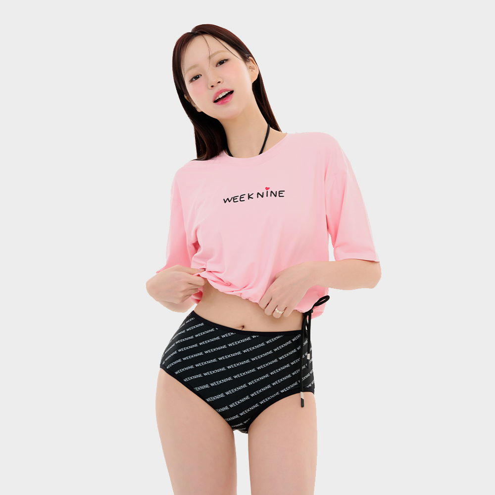 위크나인 래쉬가드 세트 편한 여성 크롭 비치웨어 긴팔 수영복 상하 위크러브 - 메인 이미지
