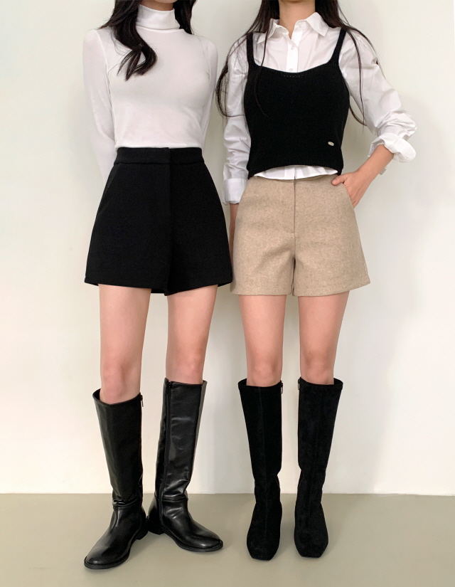 [MOMENT JOY/국내제작/S~XL💕] 원스 허리쏙 모직 베이직 하이웨스트 3부 도톰 하프 겨울 이너 반바지 슬랙스 숏팬츠 상세 이미지 52