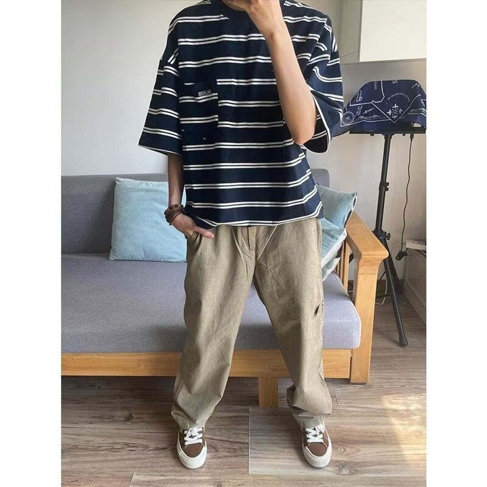 야무치 남자 데일리룩 바지 면린넨 면 일자핏 팬츠 카고 패션 루즈핏 레귤러 KUK2 : 야무치1