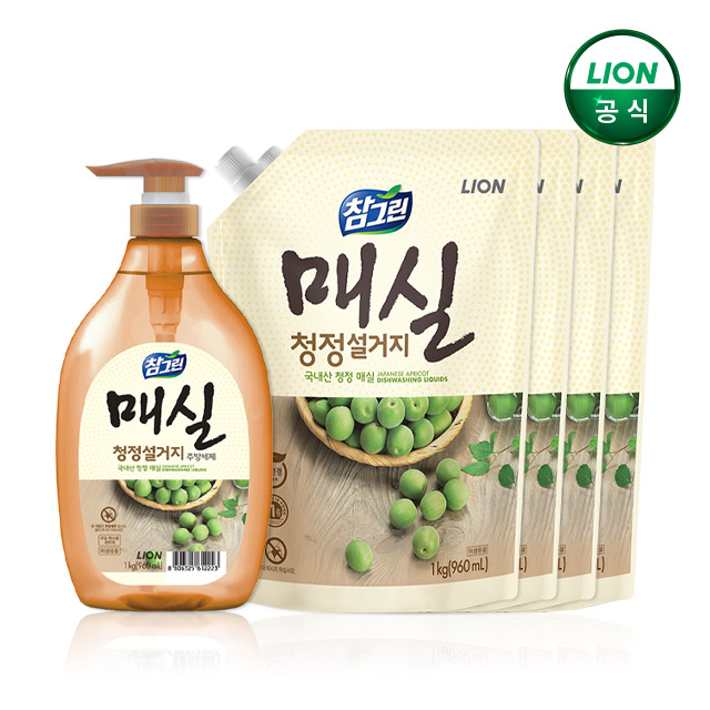 참그린 매실 1kg 용기x1개 + 1kg 리필x4개 / 주방세제