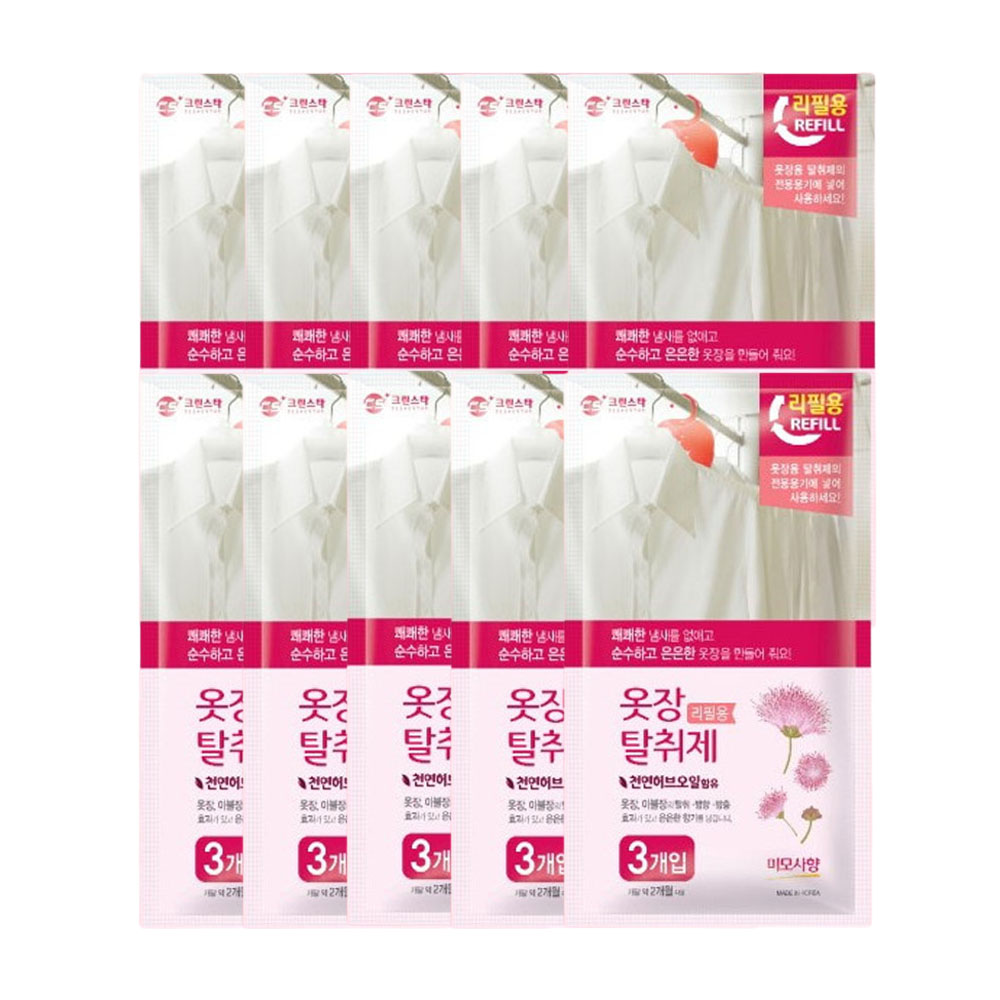 옷장 탈취제 냄새제거 방향제 리필 3개입 미모사향, 4g, 10개