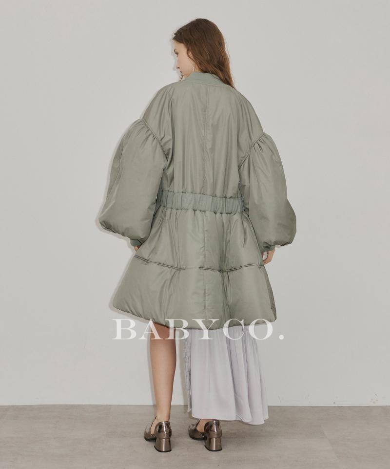 여성패딩점퍼 여성스러운 벌룬 퍼프소매 미들기장 카키 블랙 펌킨 일본 디자이너 명품 - 상세 이미지 3
