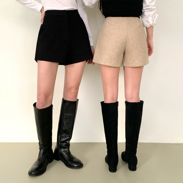 [MOMENT JOY/국내제작/S~XL💕] 원스 허리쏙 모직 베이직 하이웨스트 3부 도톰 하프 겨울 이너 반바지 슬랙스 숏팬츠 상세 이미지 53