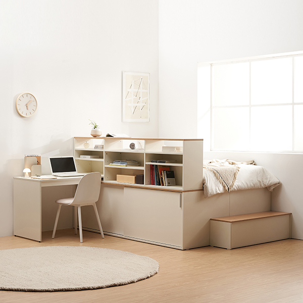 [삼익가구]빅터 슬라이딩 빅수납 침대+계단+책장+책상 풀세트(매트제외-슈퍼싱글)