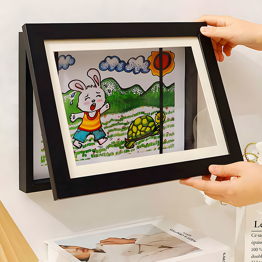 원목액자 벽걸이형 아크릴 커버 어린이 아트워크 보관 액자 250x340mm, 블랙 - 상세 이미지 2
