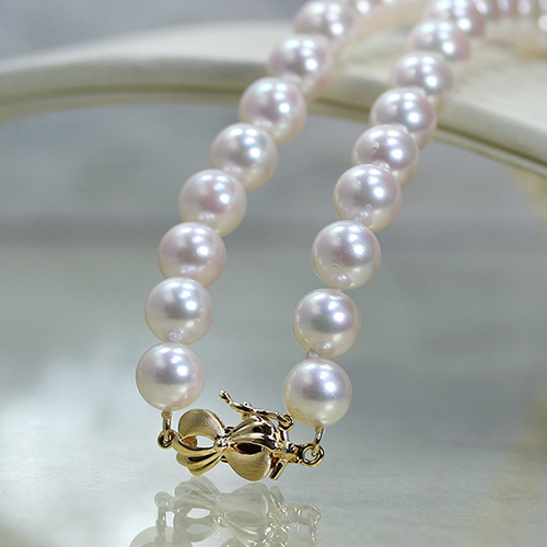8~8.5mm 아코야 해수 진주 비드 목걸이 전체 14k 금장식 - 상세 이미지 3