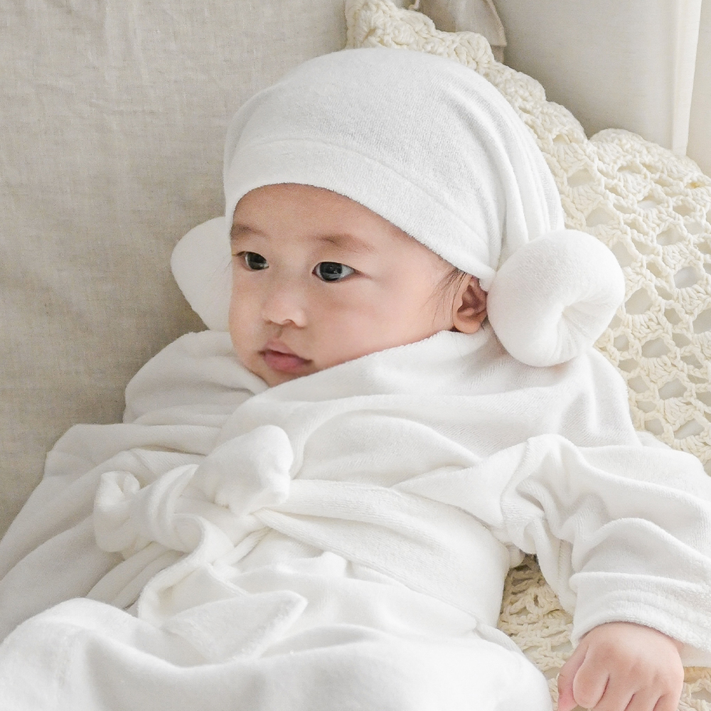 이키 순한 유아 아기 목욕 사워 양머리 가운 3종세트