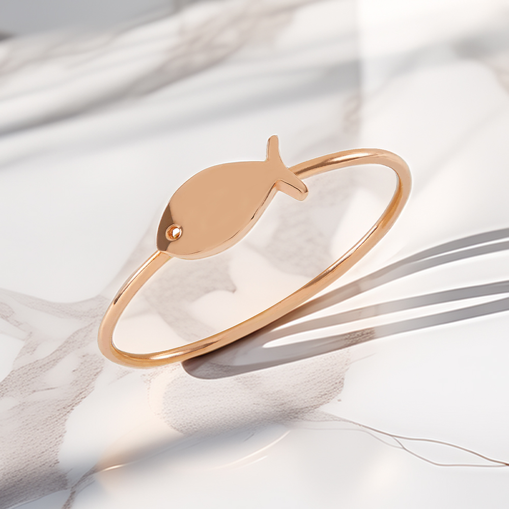 14K 다비 물고기 미스 링 금 실 반지