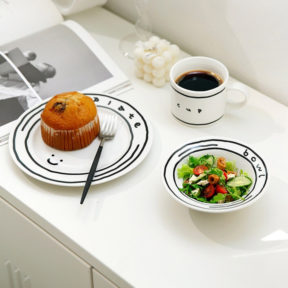카툰 스마일 브런치 접시 귀여운 샐러드 플레이트 브런치그릇 자취생 1인