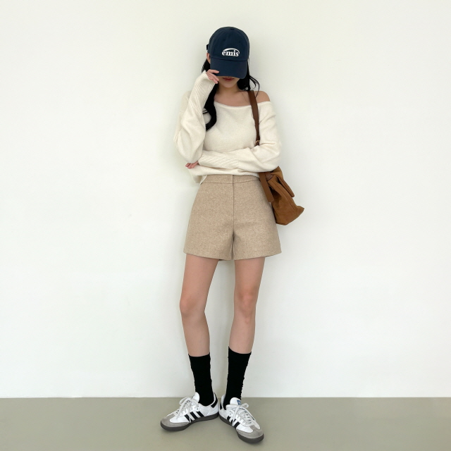 [MOMENT JOY/국내제작/S~XL💕] 원스 허리쏙 모직 베이직 하이웨스트 3부 도톰 하프 겨울 이너 반바지 슬랙스 숏팬츠 상세 이미지 19
