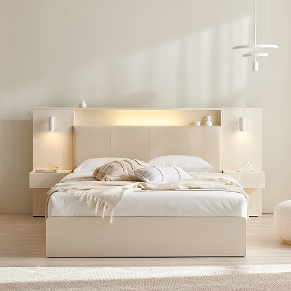 [삼익가구]더메인 LED 프리미엄 가죽헤드 수납 호텔 침대(유로탑 독립스프링 매트리스-퀸)