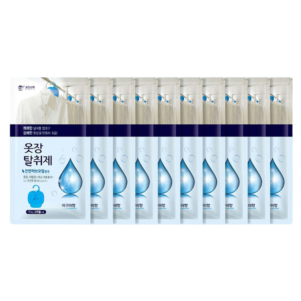 옷장방향제 탈취제 옷 곰팡이 냄새제거 본품 아쿠아향, 4g, 10개