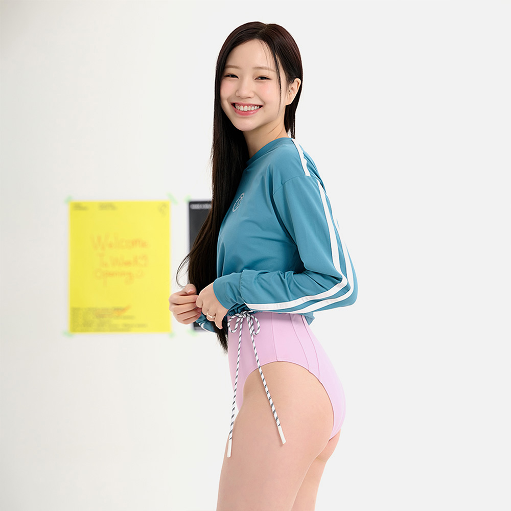 위크나인 크롭 래쉬가드 여자 워터파크 수영복 상의 긴팔 루즈핏 나인 스트링 - 상세 이미지 4